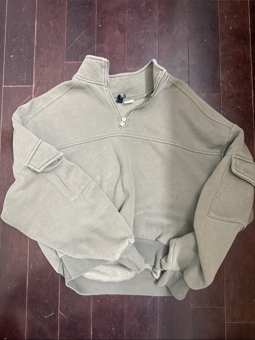 Women’s Olive Quarter-Zip Fleece Pullover Sweater cropped